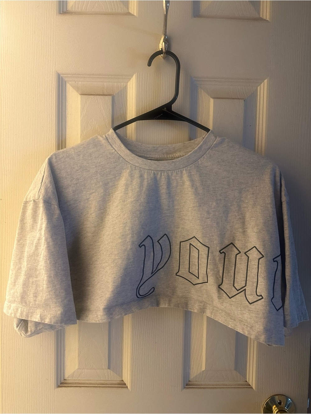 Oversized Extra Cropped Graphic Tee in Light Heather Gray
